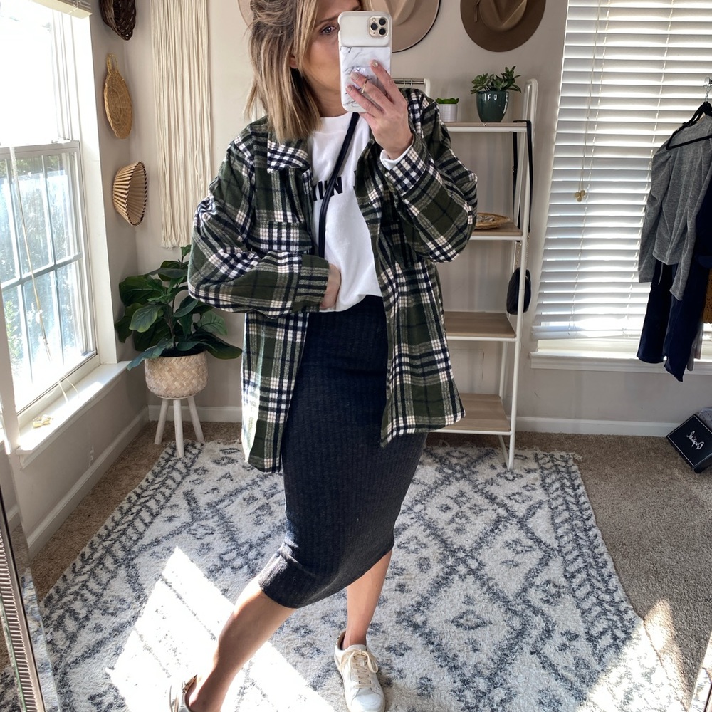 BRAND NEW! Oversized Plaid Shacket, Olive Green, Black‎ & Tan